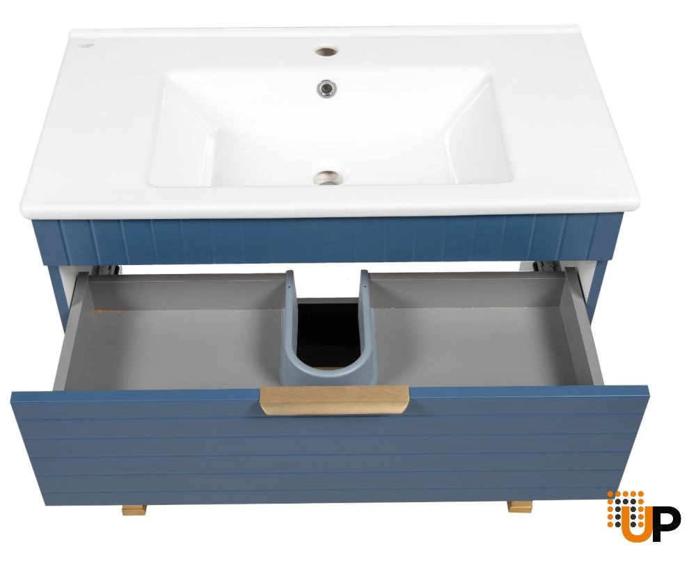 Modern Free Standing Bathroom Vanity with White Washbasin | Trevi Blue Matte Collection | Non-Toxic Fire-Resistant MDF-34" photo#5