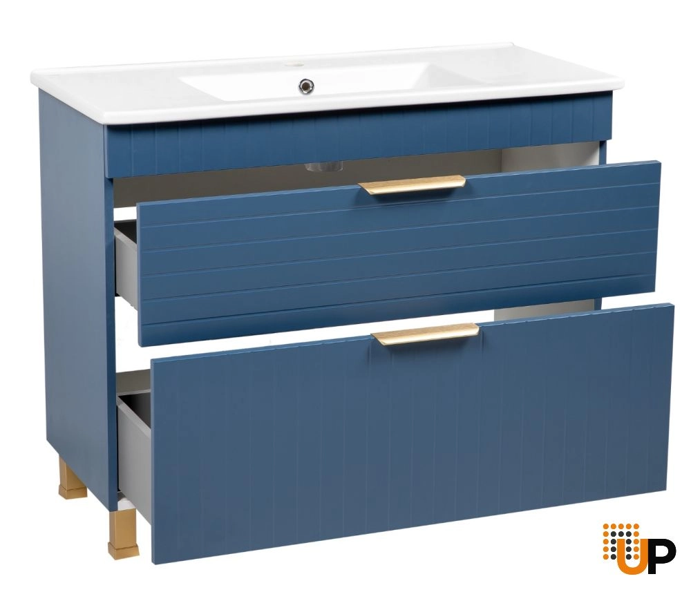 Modern Free Standing Bathroom Vanity with White Washbasin | Trevi Blue Matte Collection | Non-Toxic Fire-Resistant MDF-40" photo#2