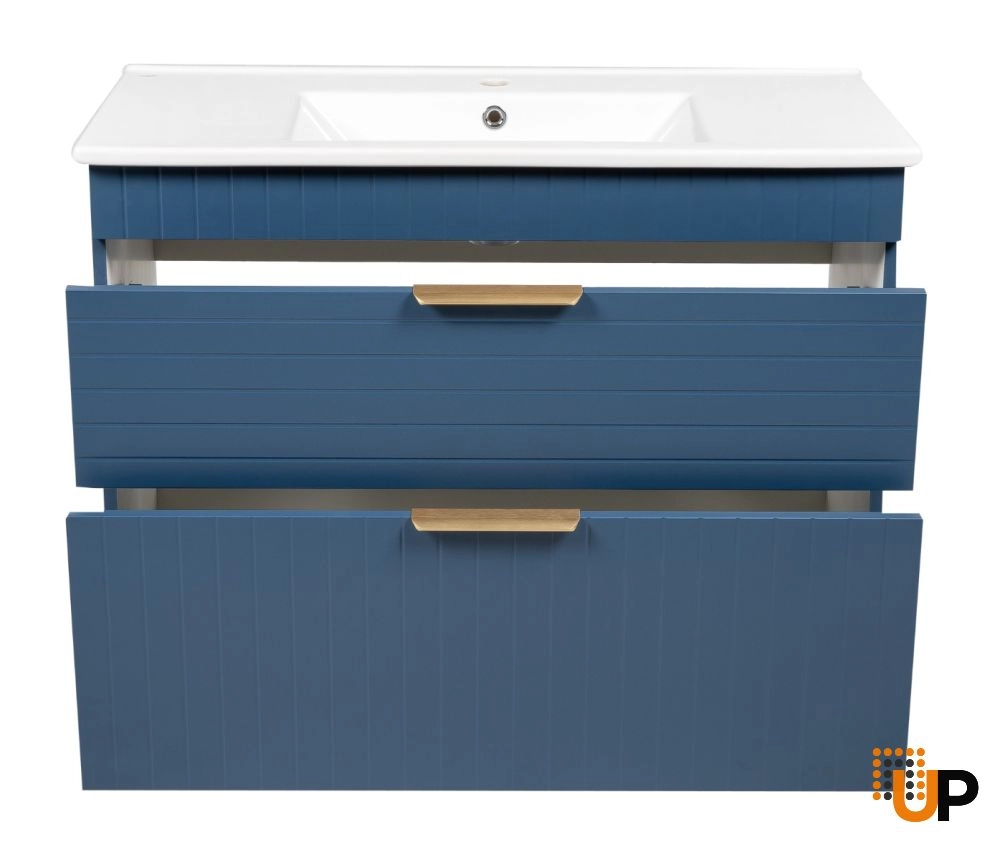 Modern Free Standing Bathroom Vanity with White Washbasin | Trevi Blue Matte Collection | Non-Toxic Fire-Resistant MDF-40" photo#3