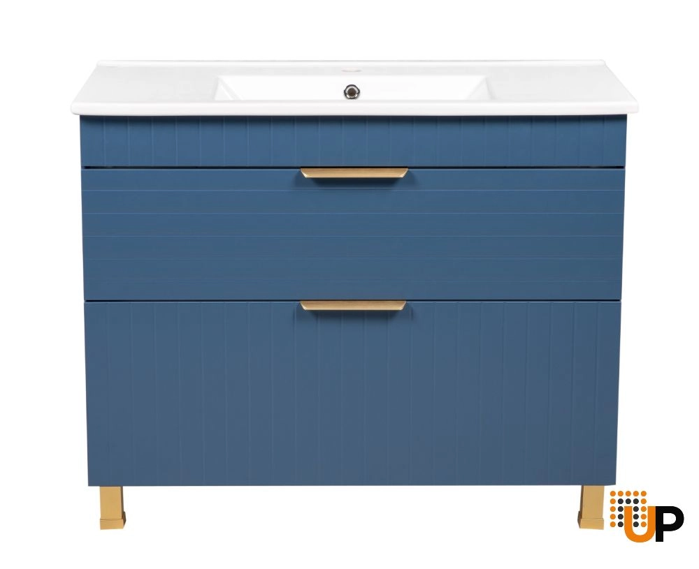 Modern Free Standing Bathroom Vanity with White Washbasin | Trevi Blue Matte Collection | Non-Toxic Fire-Resistant MDF-40" photo#4