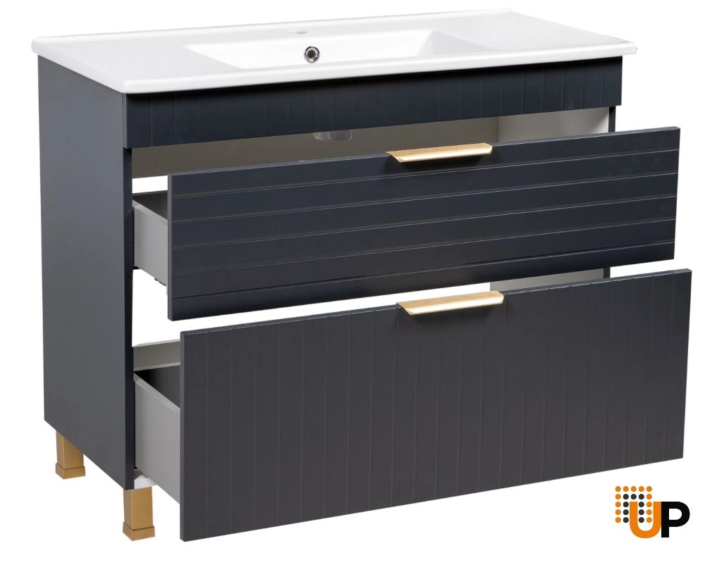 Modern Free Standing Bathroom Vanity with White Washbasin | Trevi Antracite Collection | Non-Toxic Fire-Resistant MDF-40" photo#2