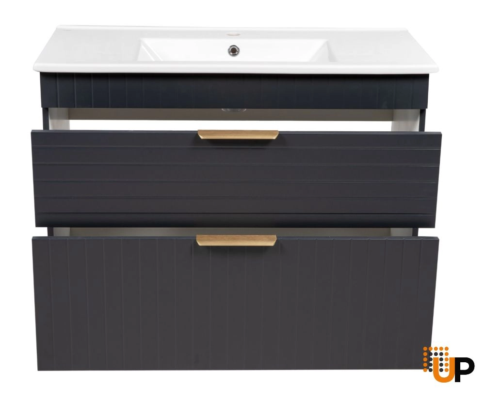 Modern Free Standing Bathroom Vanity with White Washbasin | Trevi Antracite Collection | Non-Toxic Fire-Resistant MDF-40" photo#3