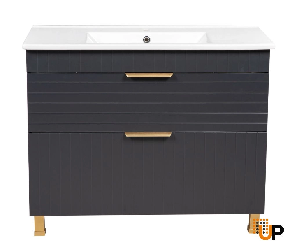 Modern Free Standing Bathroom Vanity with White Washbasin | Trevi Antracite Collection | Non-Toxic Fire-Resistant MDF-40" photo#4