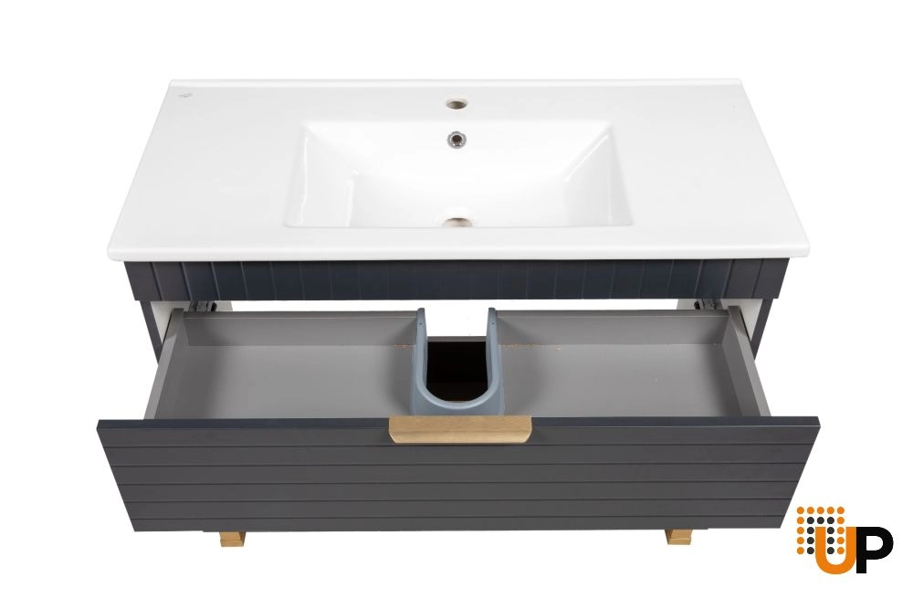 Modern Free Standing Bathroom Vanity with White Washbasin | Trevi Antracite Collection | Non-Toxic Fire-Resistant MDF-40" photo#5