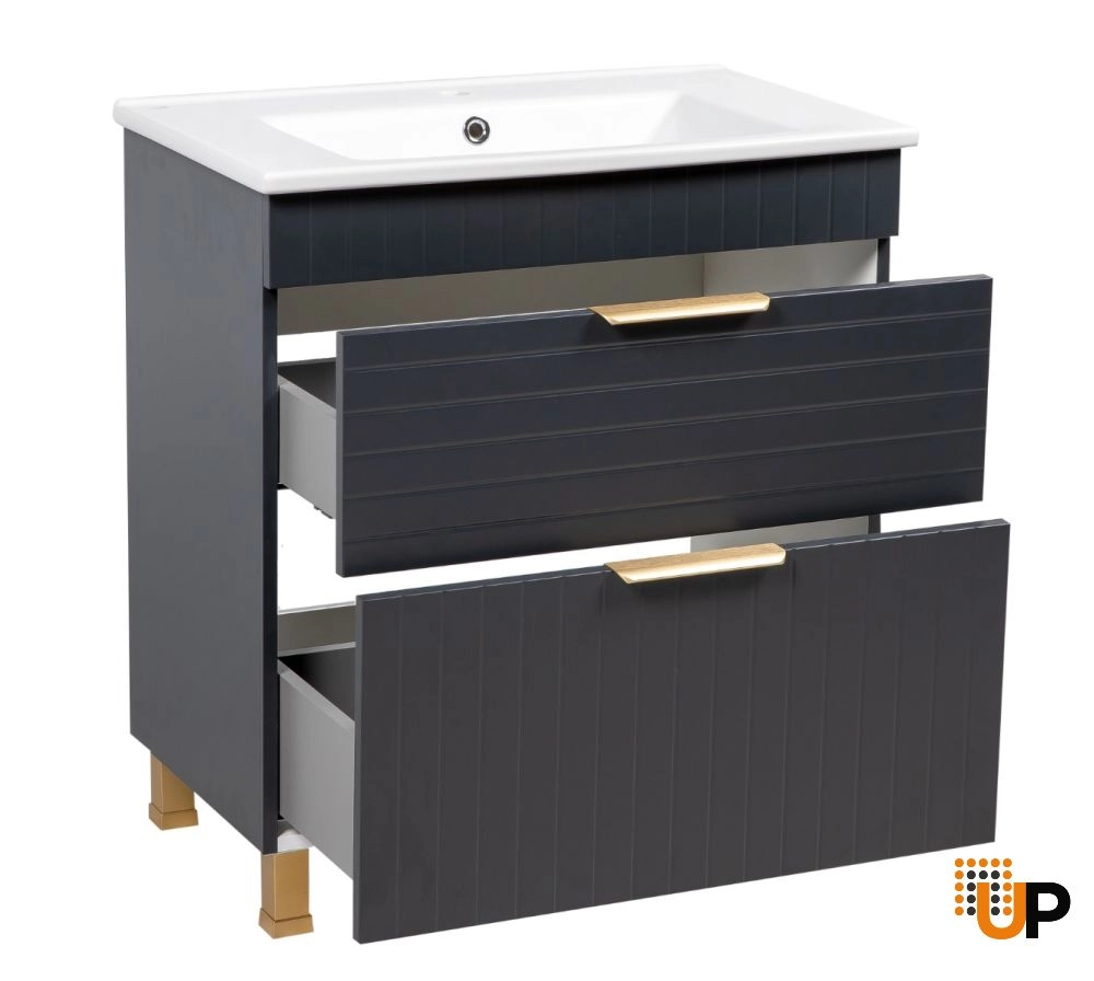 Modern Free Standing Bathroom Vanity with White Washbasin | Trevi Antracite Collection | Non-Toxic Fire-Resistant MDF photo#2