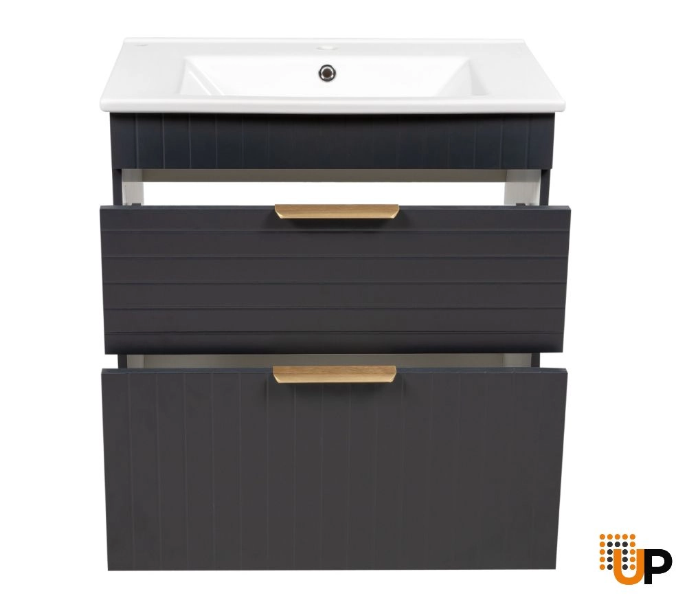 Modern Free Standing Bathroom Vanity with White Washbasin | Trevi Antracite Collection | Non-Toxic Fire-Resistant MDF photo#3