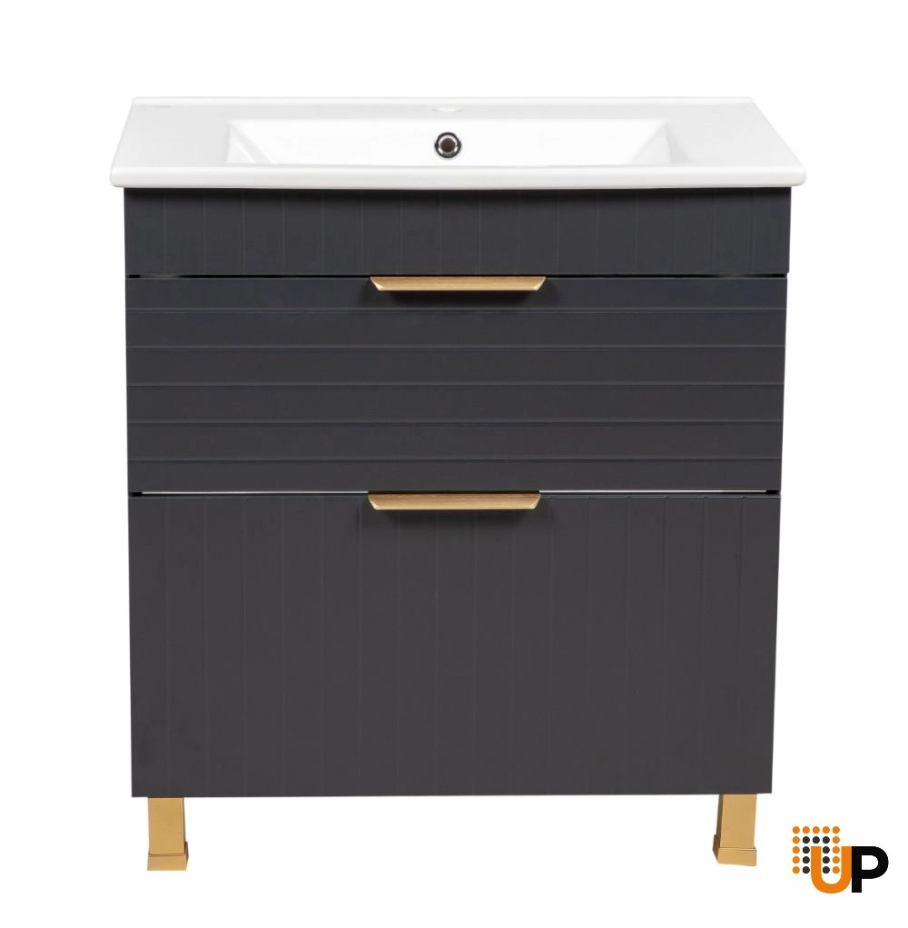 Modern Free Standing Bathroom Vanity with White Washbasin | Trevi Antracite Collection | Non-Toxic Fire-Resistant MDF-30" photo#4