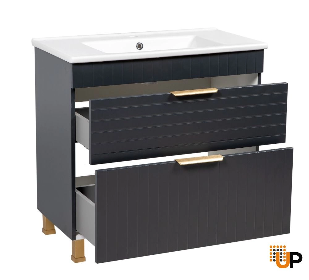 Modern Free Standing Bathroom Vanity with White Washbasin | Trevi Antracite Collection | Non-Toxic Fire-Resistant MDF-34" photo#2