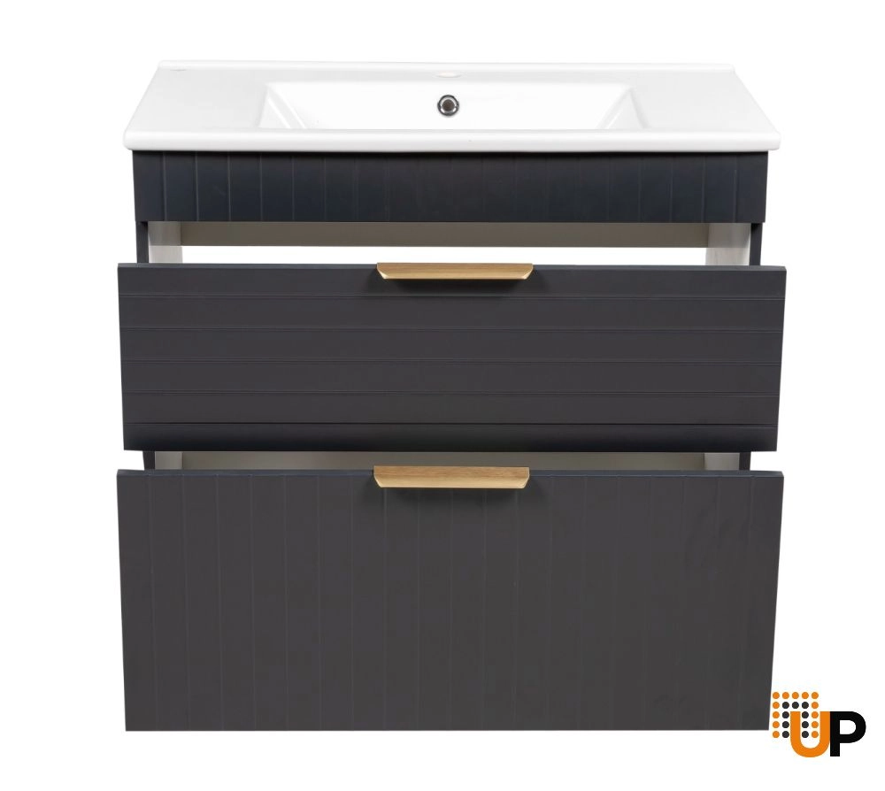 Modern Free Standing Bathroom Vanity with White Washbasin | Trevi Antracite Collection | Non-Toxic Fire-Resistant MDF-34" photo#3