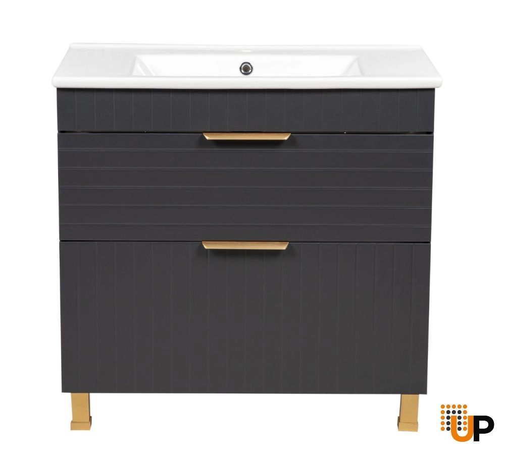 Modern Free Standing Bathroom Vanity with White Washbasin | Trevi Antracite Collection | Non-Toxic Fire-Resistant MDF-34" photo#4