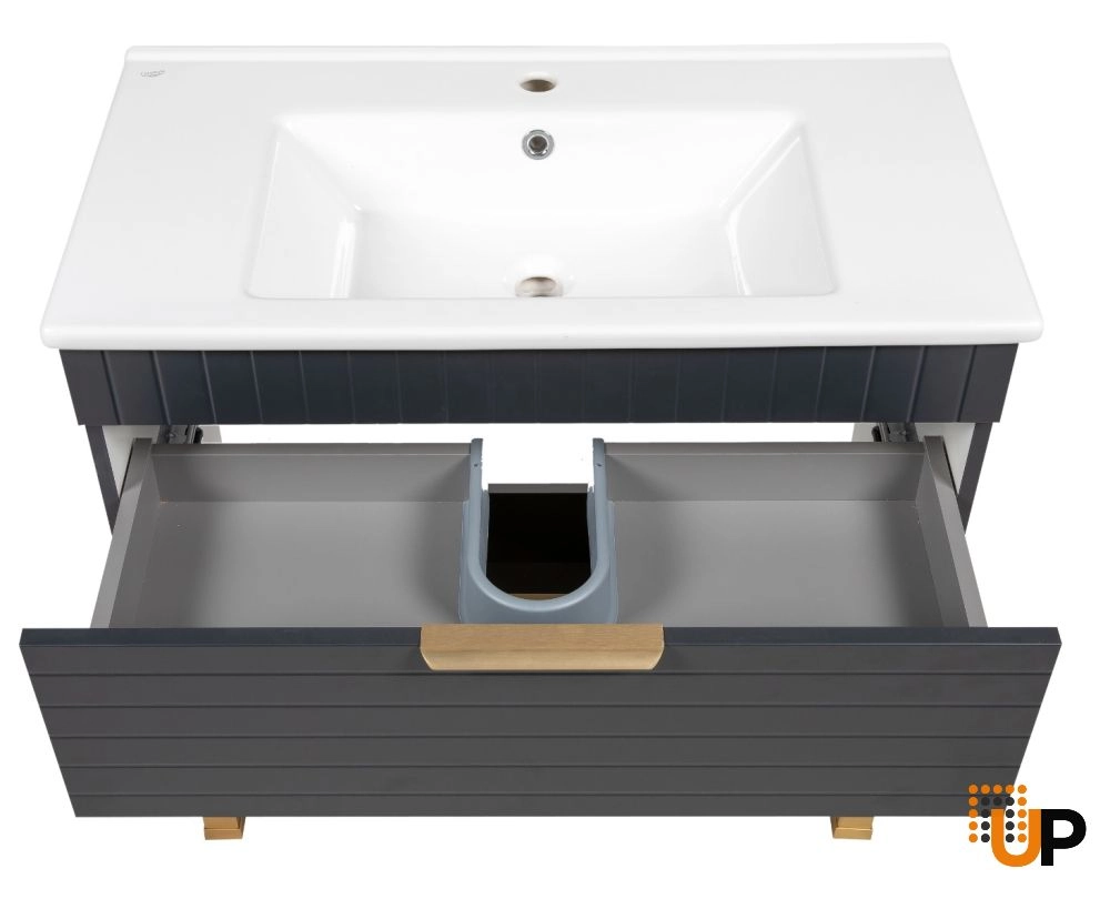 Modern Free Standing Bathroom Vanity with White Washbasin | Trevi Antracite Collection | Non-Toxic Fire-Resistant MDF-34" photo#5