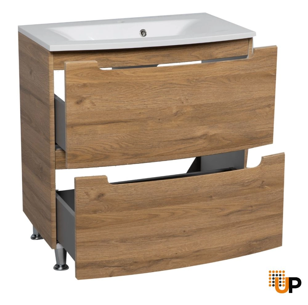 Modern Free Standing Bathroom Vanity with Washbasin | Delux Teak Natural Collection | Non-Toxic Fire-Resistant MDF-22,5" photo#3