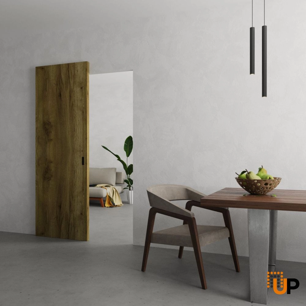 Single solid wood with honeycomb sliding modern interior hidden barn door | BASIC 3001 Antique Oak | 28 x 80 photo#2