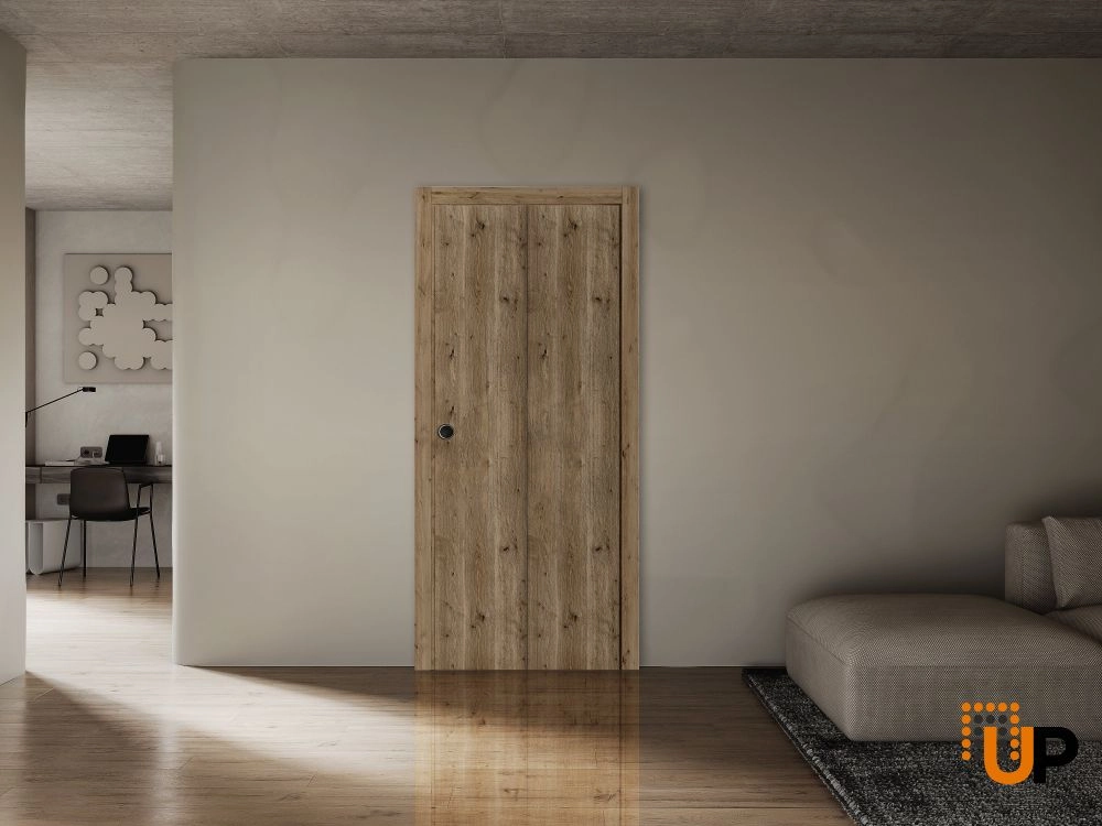 2 folding panels solid wood with honeycomb sliding flush interior bi-fold door | Basic 3001 Caramel Oak | 84 x 84 (2* 42x84) photo#2