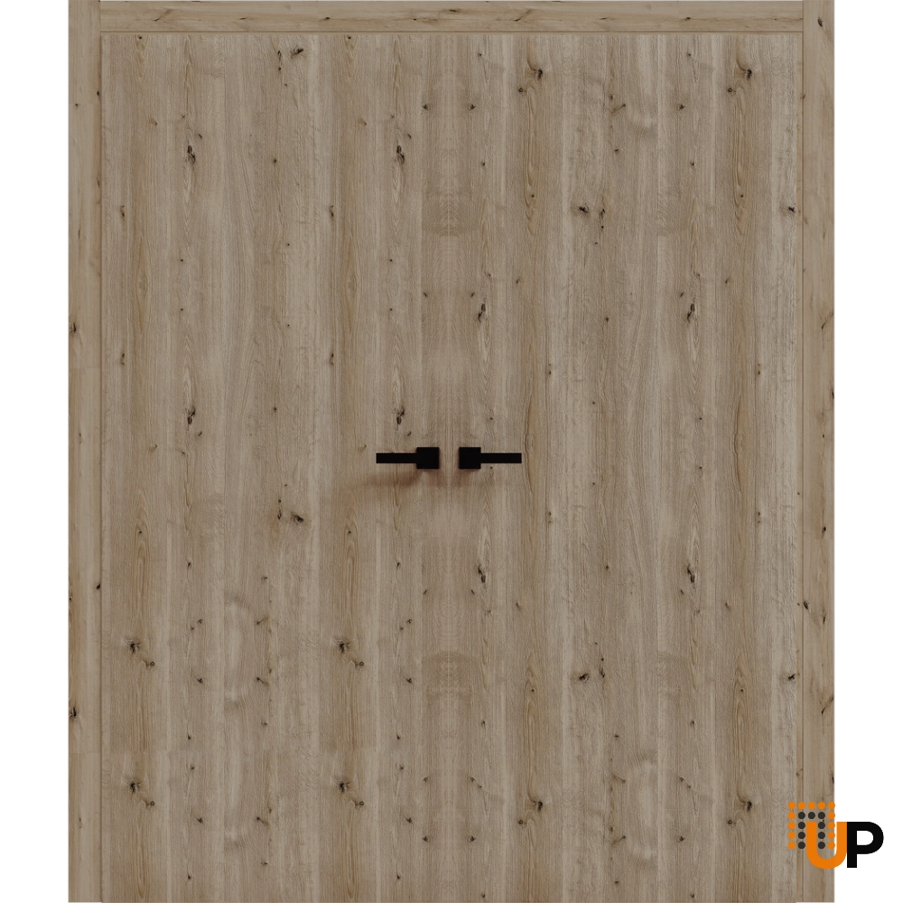 Double solid wood with honeycomb flush interior swing double door | Basic 3001 Caramel Oak | 72 x 80 (2* 36x80) photo#1