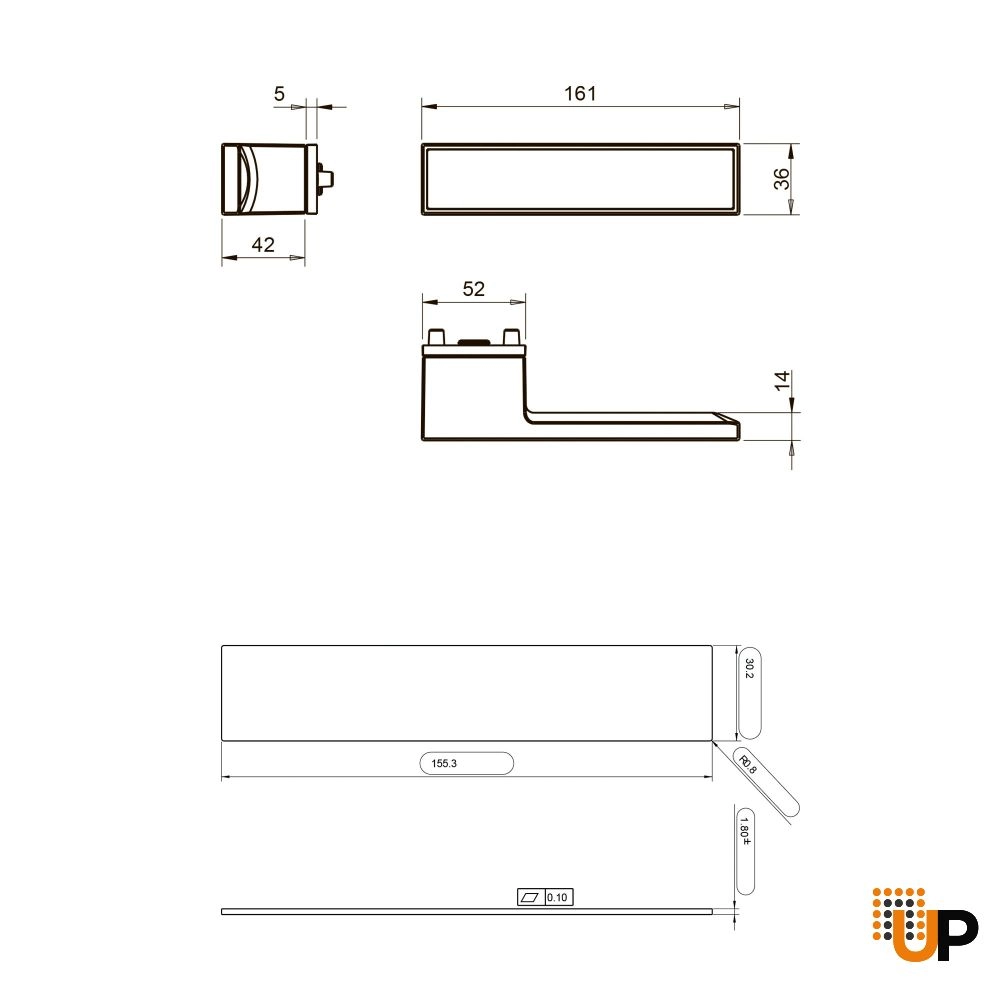 Door Euro Handle 3084 for Magnetic Lock, Black Passage photo#3