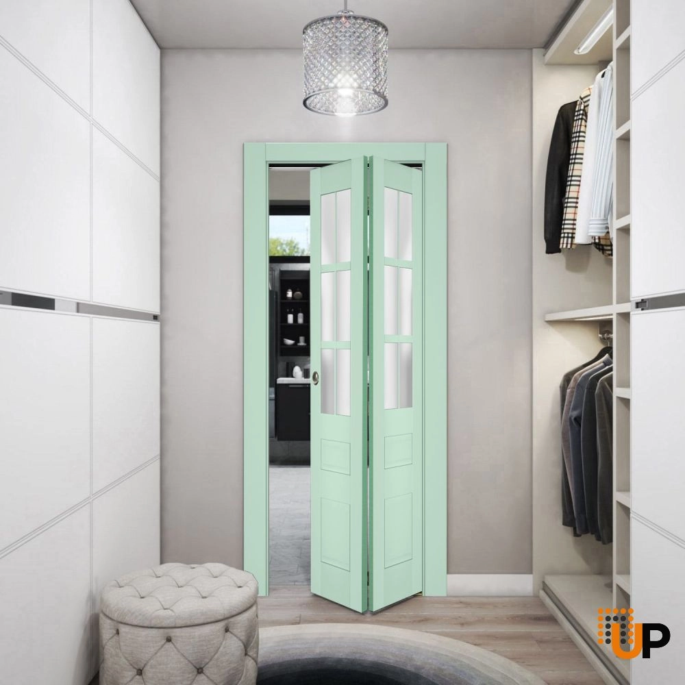 2 folding panels laminate sliding french interior bi-fold door with frosted glass | Veregio 7339 Oliva | 36 x 80 (2* 18x80) photo#2