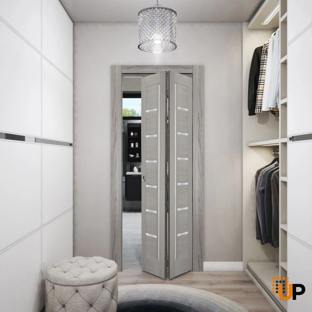 2 folding panels mdf sliding modern interior bi-fold door with frosted glass | Quadro 4088  Ginger Ash | 36 x 80 (2* 18x80) photo#2