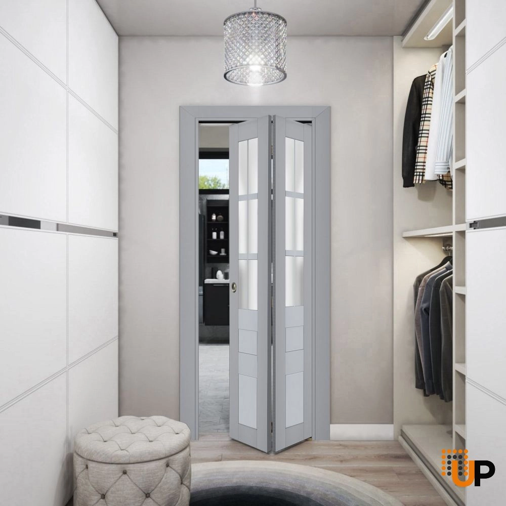 2 folding panels laminate sliding french interior bi-fold door with frosted glass | Veregio 7339 Matte Grey | 36 x 80 (2* 18x80) photo#2