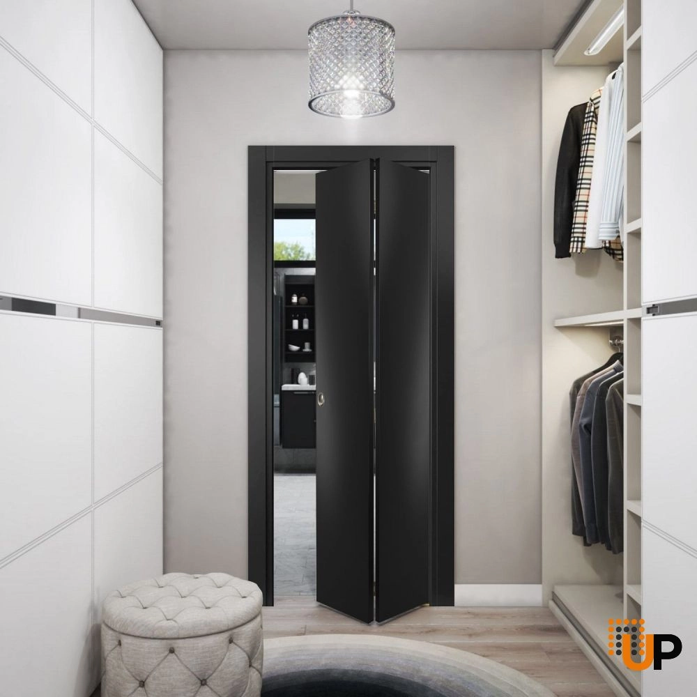 2 folding panels solid wood with honeycomb sliding modern interior bi-fold door | Planum 0010 Black Matte | 36 x 80 (2* 18x80) photo#2