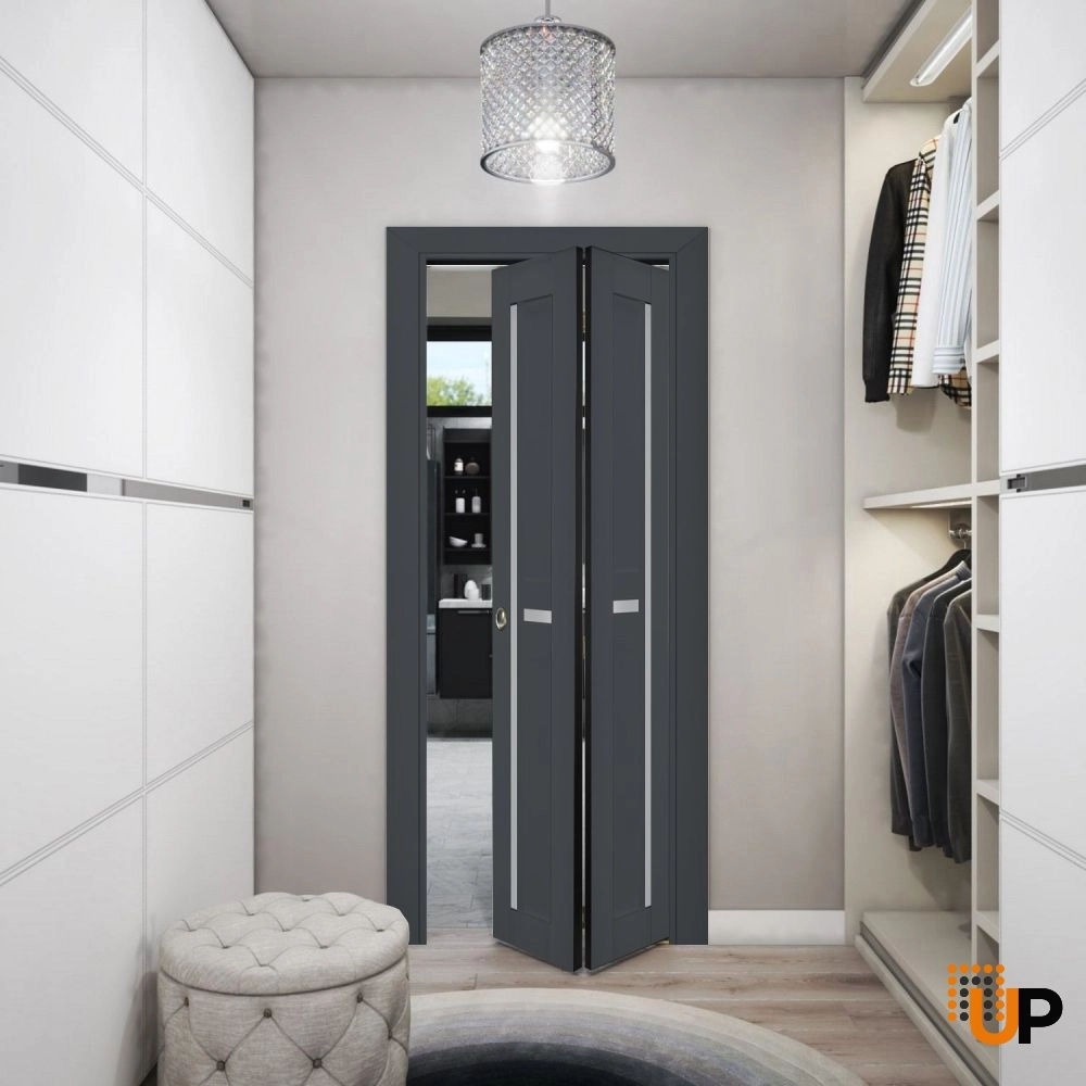 2 folding panels laminate sliding modern interior bi-fold door with frosted glass | Veregio 7288 Antracite | 36 x 80 (2* 18x80) photo#2