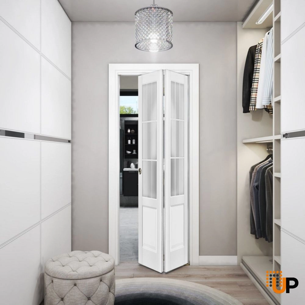 2 folding panels solid core sliding french interior bi-fold door with frosted glass | Felicia 3309 White | 36 x 80 (2* 18x80) photo#2