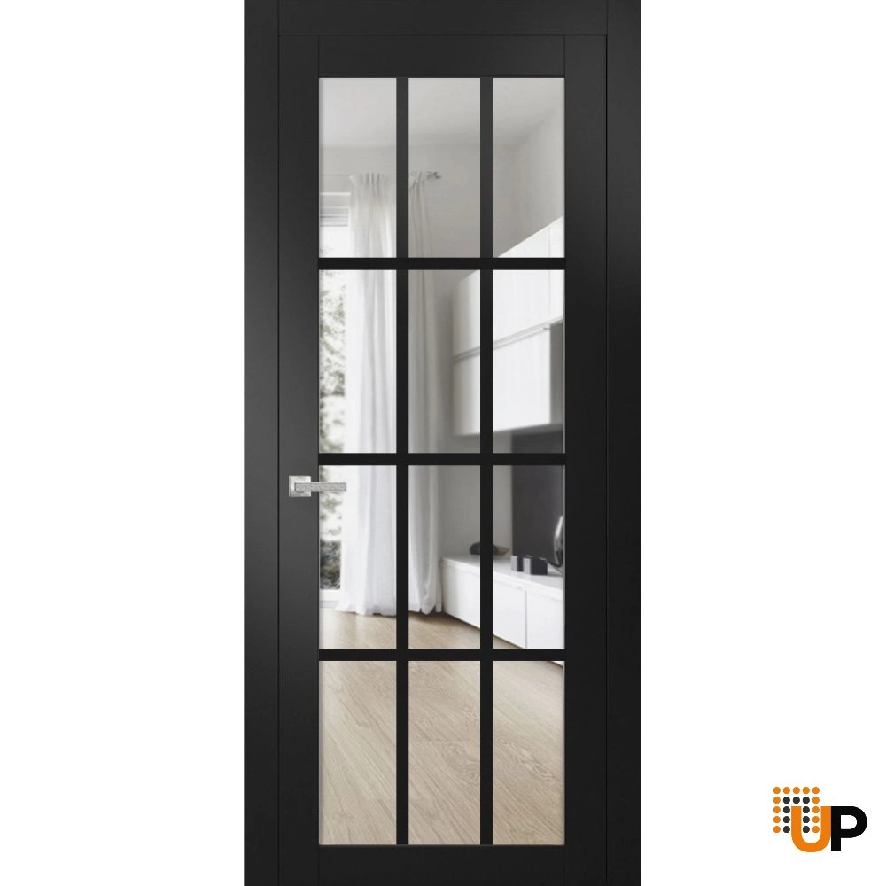 Single solid core classic interior swing door with clear glass | Felicia 3355 Black Matte | 18 x 80 photo#1