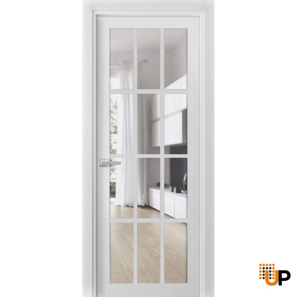 Single solid core classic interior swing door with clear glass | Felicia 3355 White | 18 x 80 photo#1