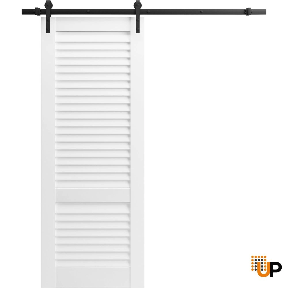 Single solid core sliding louvered interior barn door | LOUVER 3388 White Silk | 18 x 80 photo#1