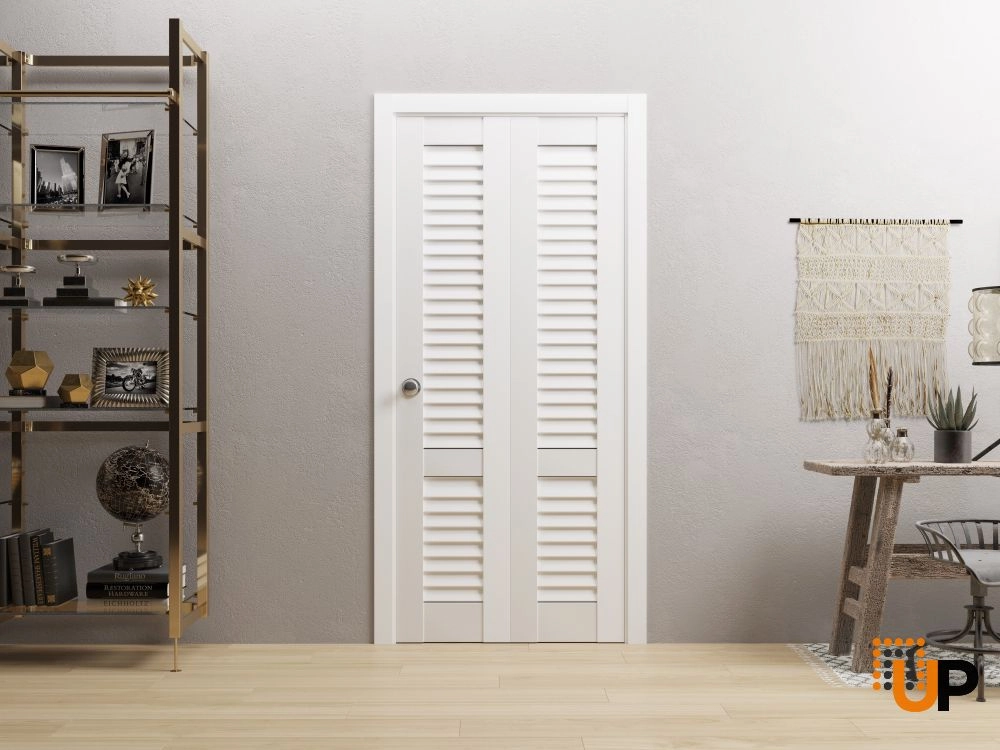 2 folding panels solid core sliding louvered interior bi-fold door | LOUVER 3388 Primed | 36 x 80 (2* 18x80) photo#2