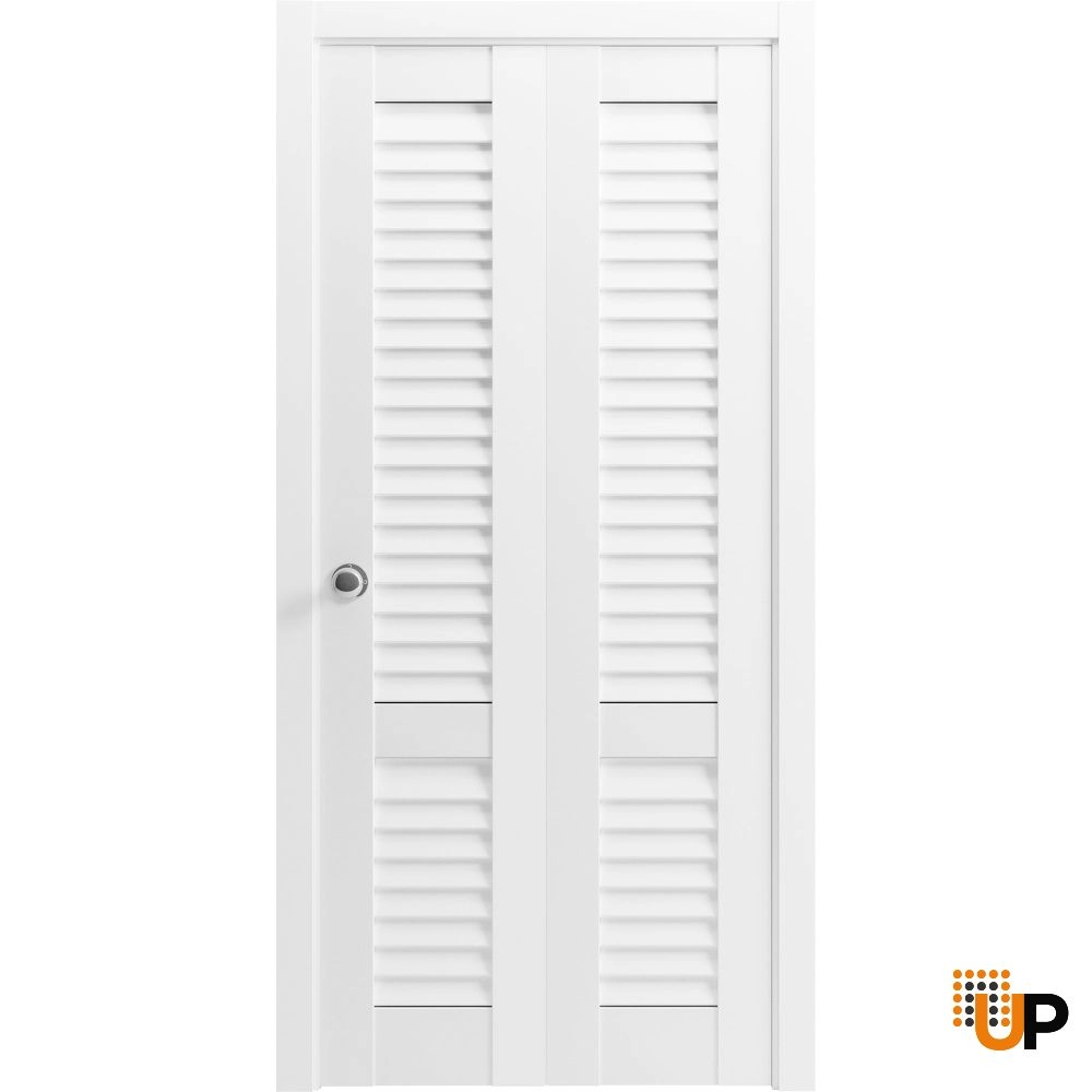 2 folding panels solid core sliding louvered interior bi-fold door | LOUVER 3388 Primed | 36 x 80 (2* 18x80) photo#1
