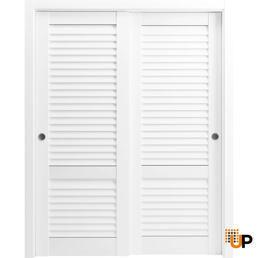 Double solid core sliding louvered interior closet bypass door | LOUVER 3388 Primed | 36 x 80 (2* 18x80) photo#1