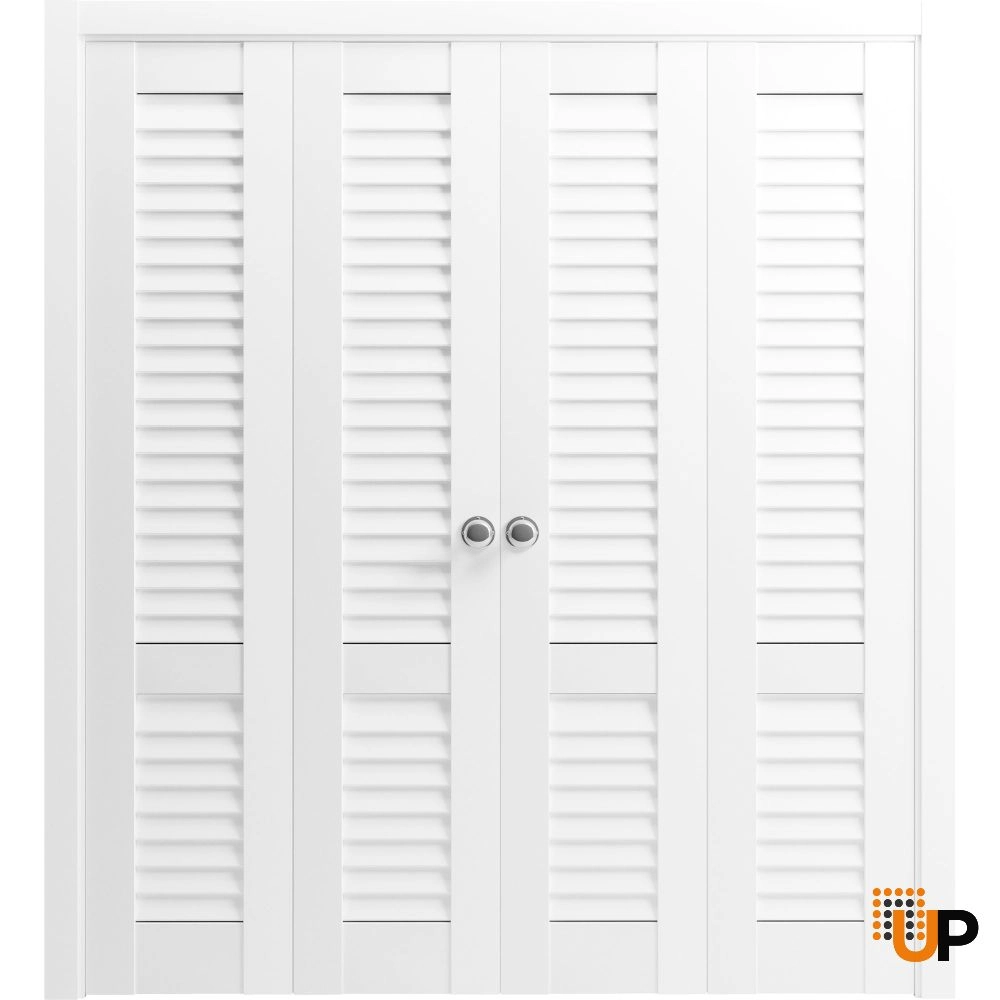 4 folding panels solid core sliding louvered interior bi-fold double door | LOUVER 3388 Primed | 72 x 80 (4* 18x80) photo#1