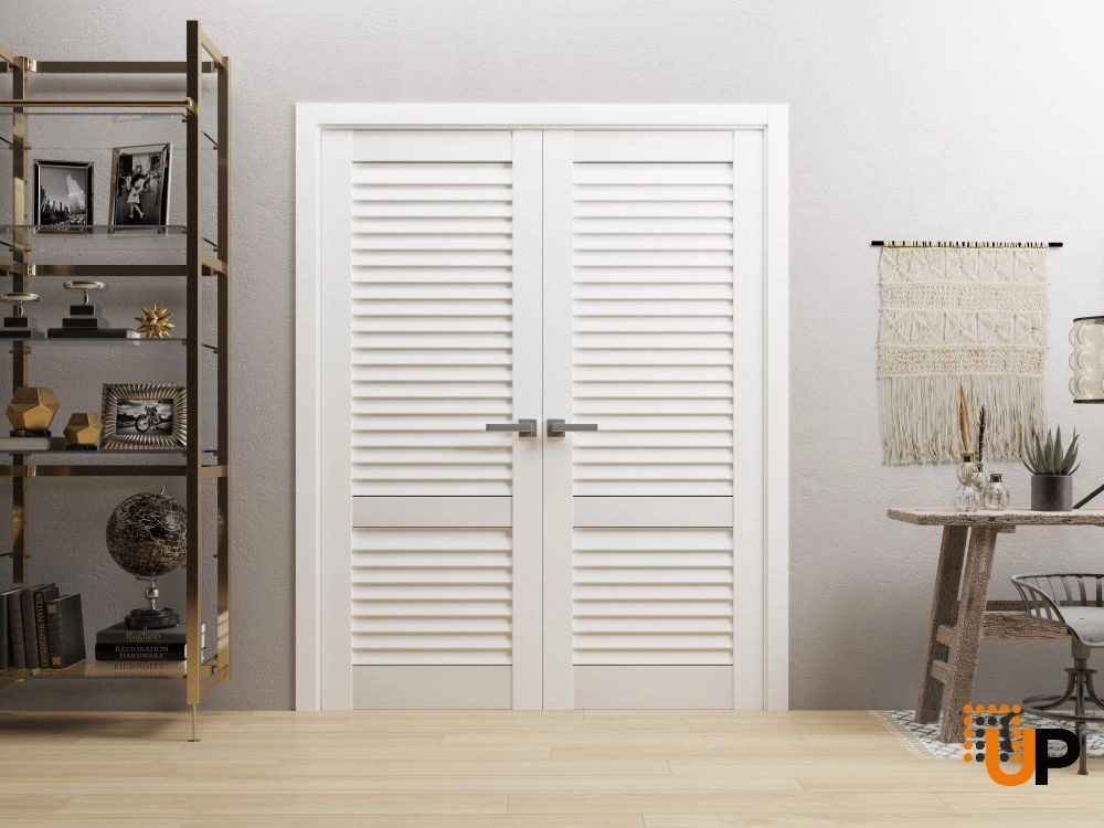 Double solid core louvered interior swing double door | LOUVER 3388 Primed | 36 x 80 (2* 18x80) photo#2