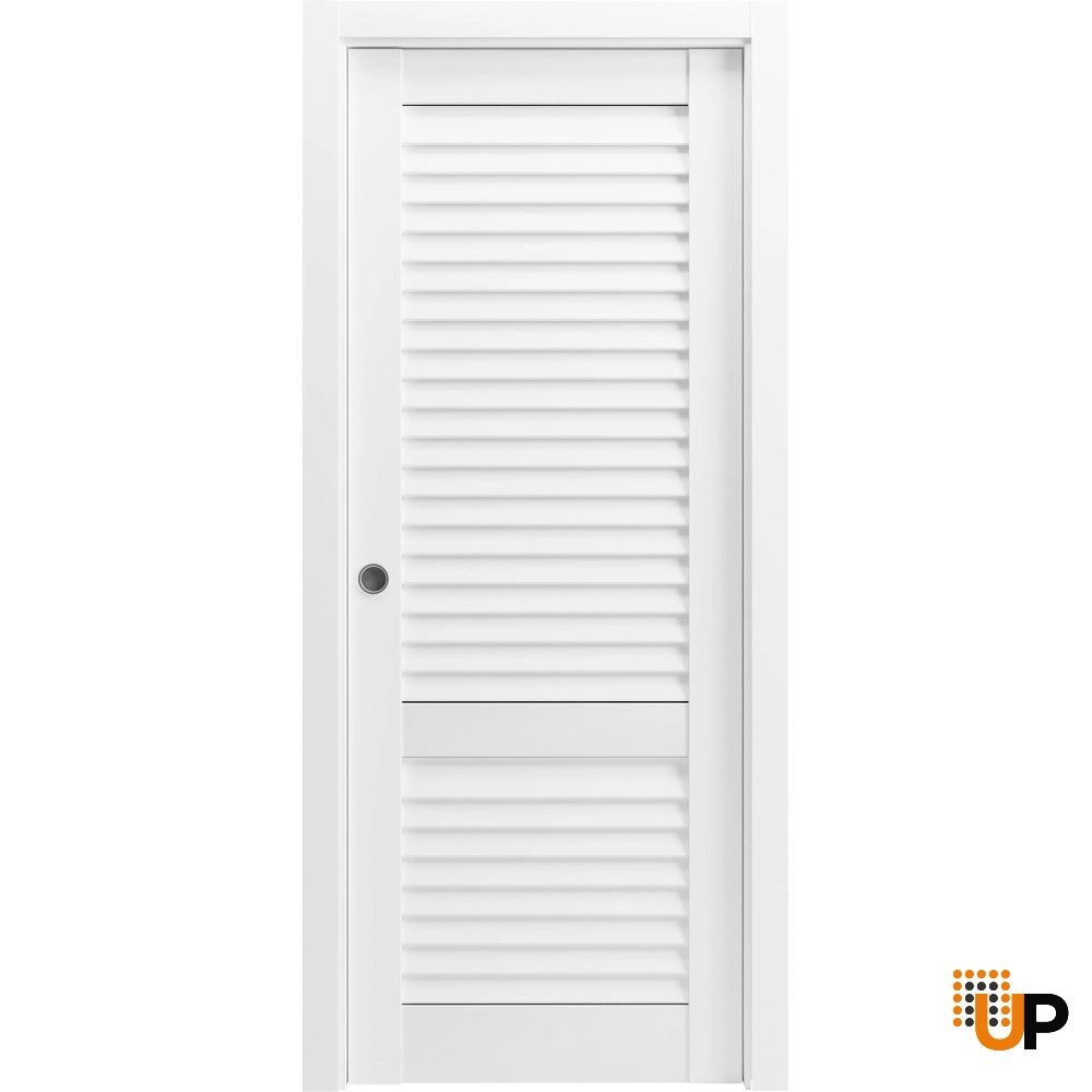 Single solid core sliding louvered interior pocket door | LOUVER 3388 White Silk | 18 x 80 photo#1