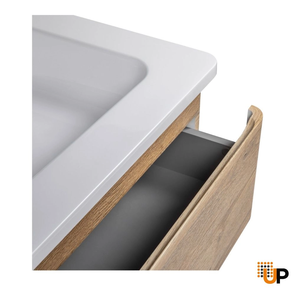 Modern Wall-Mounted Bathroom Vanity with Washbasin | Comfort Teak Natural Collection | Non-Toxic Fire-Resistant MDF-28" photo#5