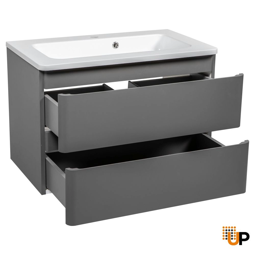 Modern Wall-Mounted Bathroom Vanity with Washbasin | Comfort Gray Matte Collection | Non-Toxic Fire-Resistant MDF-28" photo#4