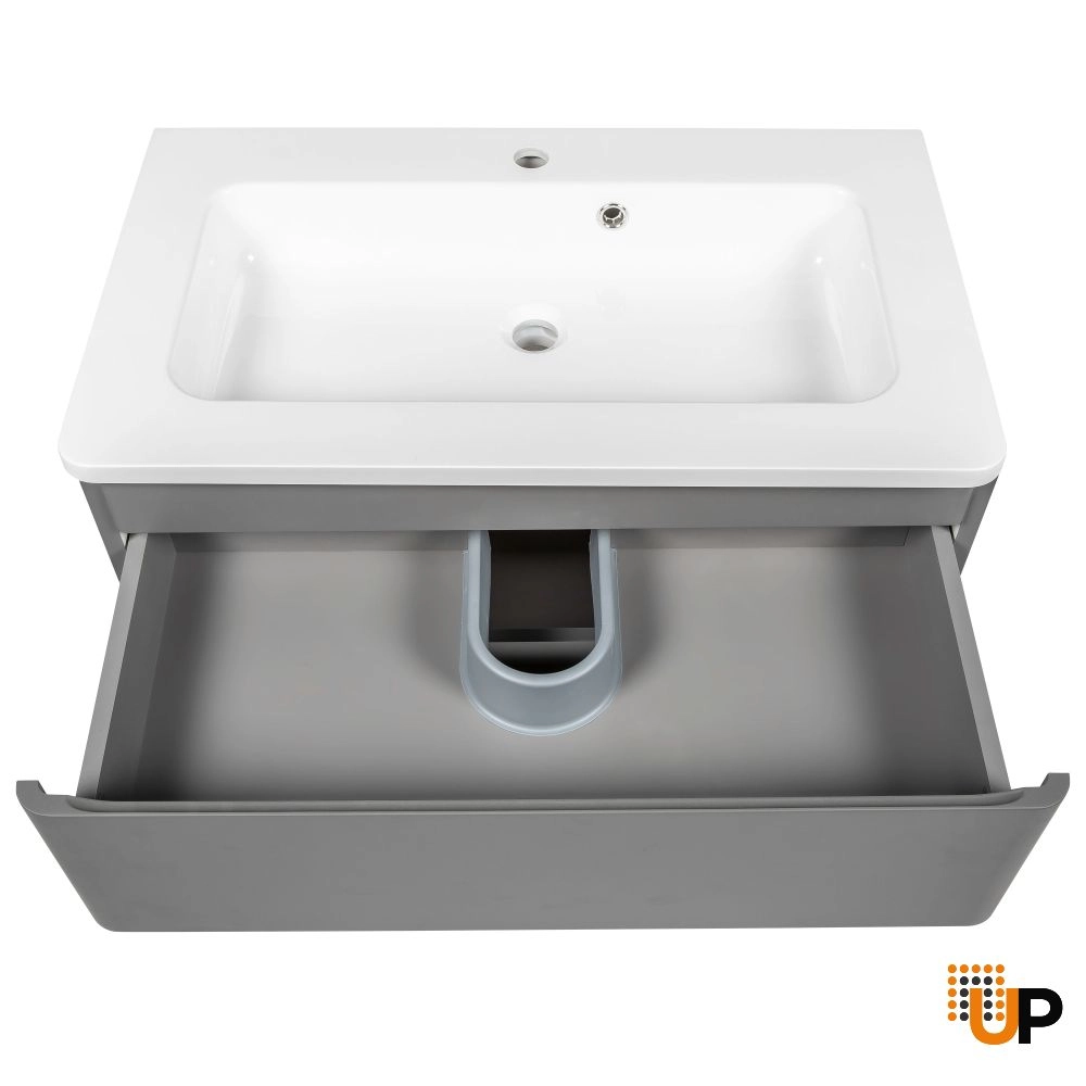 Modern Wall-Mounted Bathroom Vanity with Washbasin | Comfort Gray Matte Collection | Non-Toxic Fire-Resistant MDF-28" photo#6