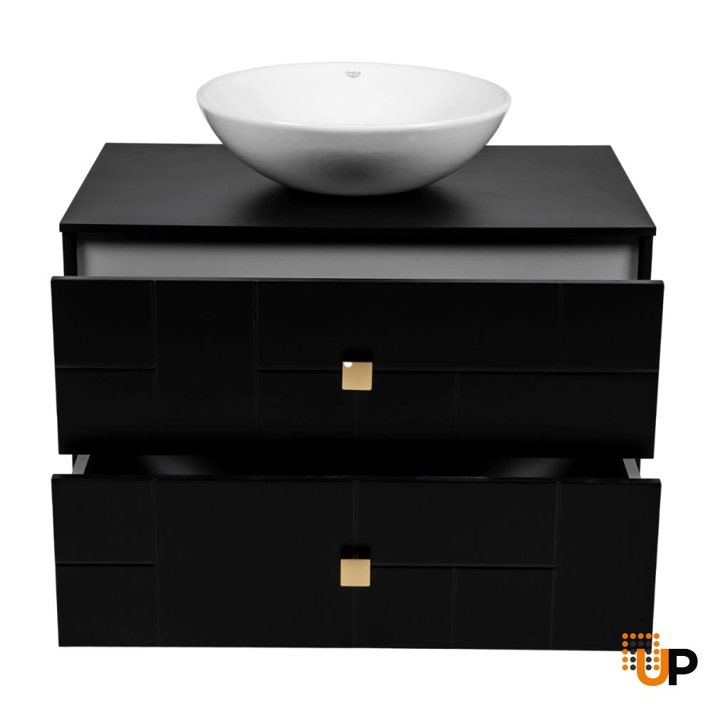 Modern Wall-Mount Bathroom Vanity with Washbasin | Dune Black Matte Collection | Non-Toxic Fire-Resistant MDF-40"-Omega Collection 40" photo#4