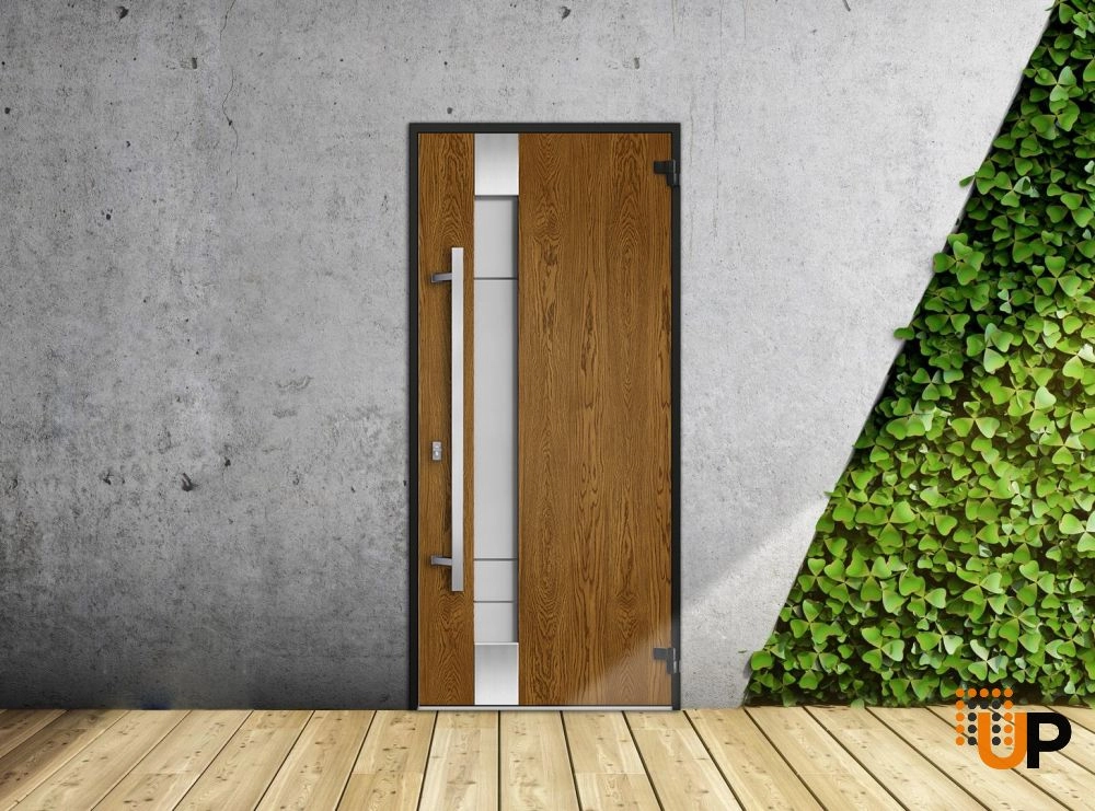 Single swing metal-aluminum modern exterior door with triplex | Deux 1713 Oak | 36 x 80 photo#2