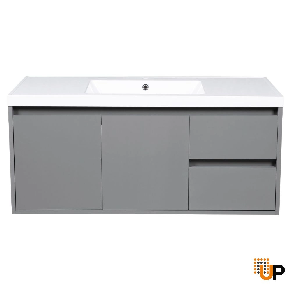 Modern Wall-Mounted Bathroom Vanity with Washbasin| Niagara Wall Mount Grey Matte Collection 48 | Non-Toxic Fire-Resistant MDF photo#2