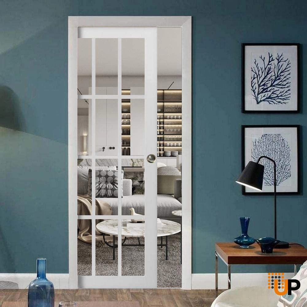 Single solid core classic interior door slab with clear glass | Felicia 3355 White | 18 x 80 photo#3