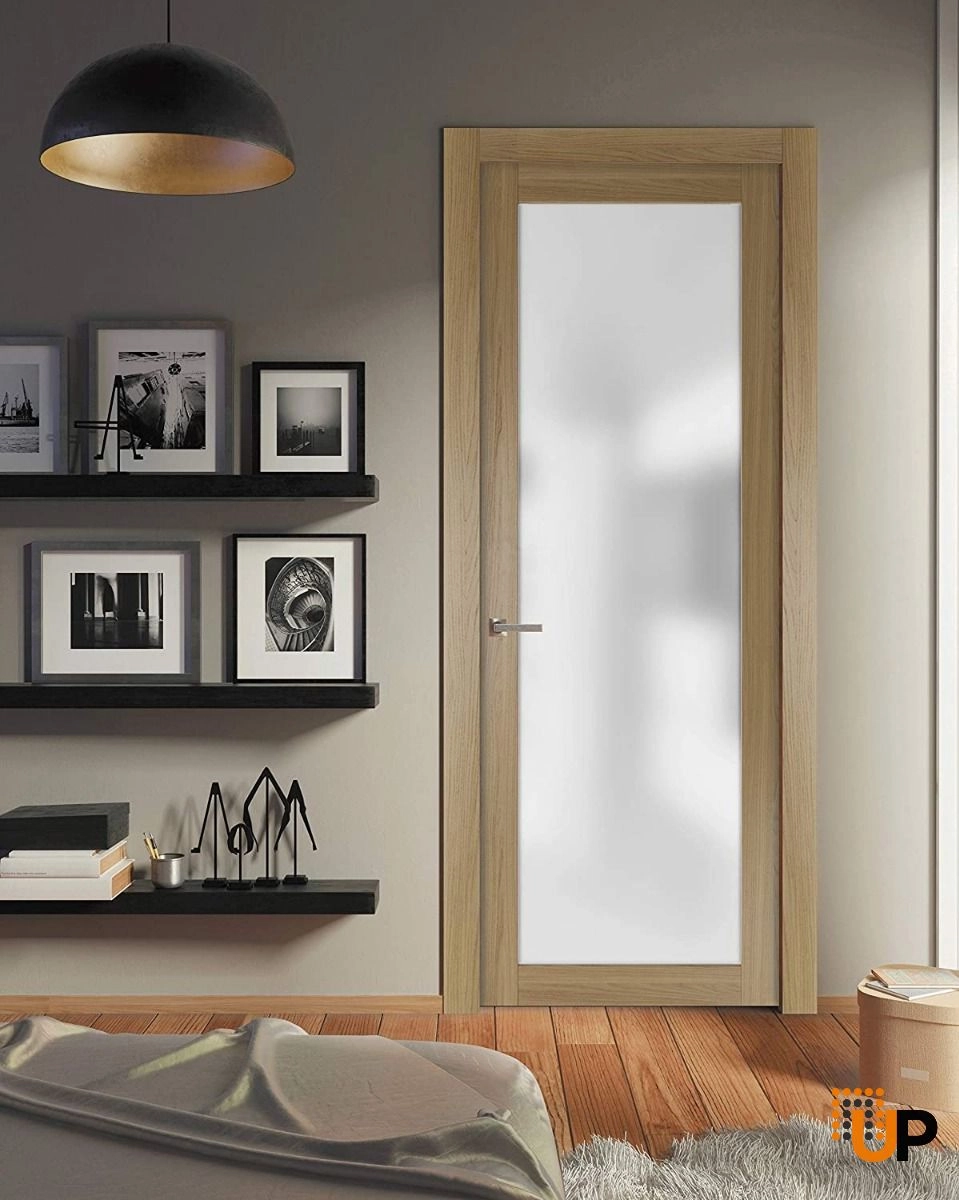 Single solid core luxury interior swing door with frosted glass | Planum 2102 Honey Ash | 18 x 84 photo#3