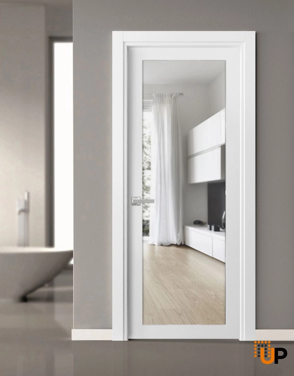 Single solid core luxury interior swing door with clear glass | Lucia 2166 White | 18 x 80 photo#4