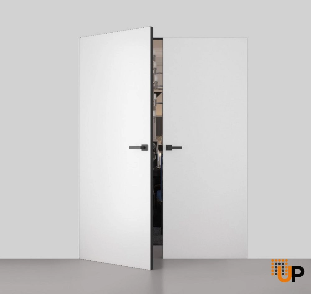 Double solid wood with honeycomb swing modern interior hidden door | Planum 0010 Primed | 64 x 84 (2* 32x84) photo#3