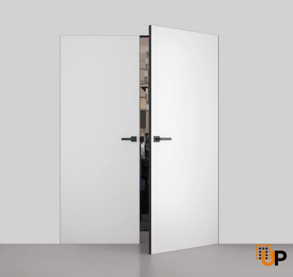 Double solid wood with honeycomb swing modern interior hidden door | Planum 0010 Primed | 60 x 84 (2* 30x84) photo#3