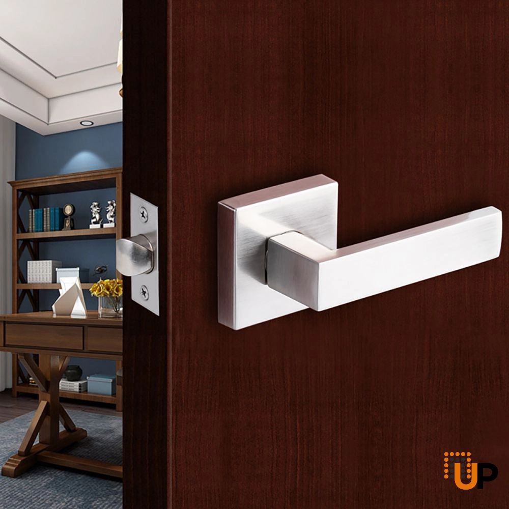 Modern Square Handle-Brushed Nickel Privacy Bathroom Bedroom Lock photo#4