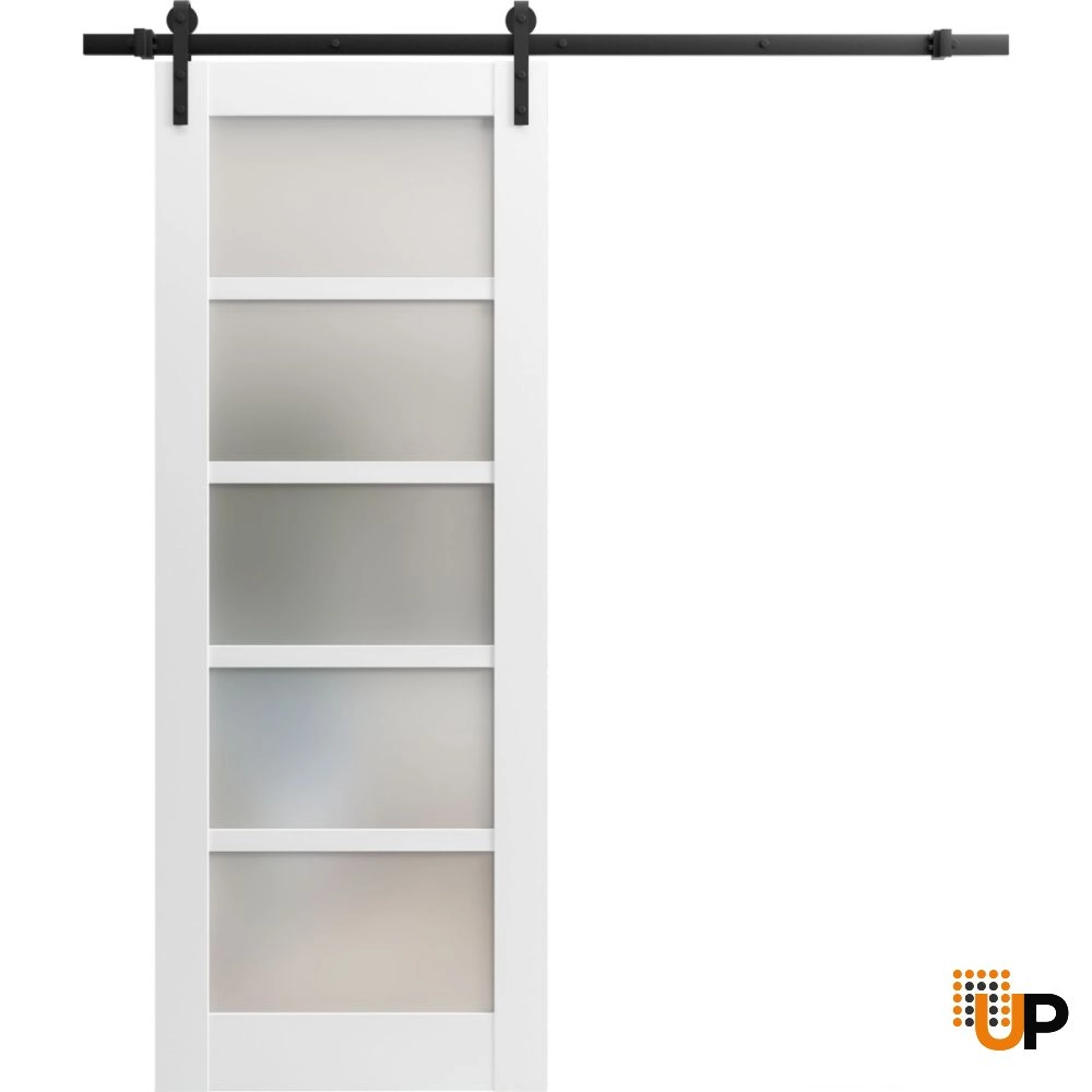 Single mdf sliding luxury interior barn door with frosted glass | Quadro 4002  White | 18 x 80 photo#1
