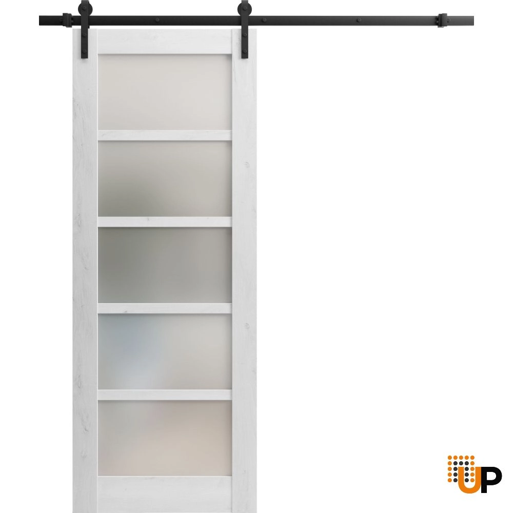 Single mdf sliding luxury interior barn door with frosted glass | Quadro 4002  Nordic White | 18 x 80 photo#1