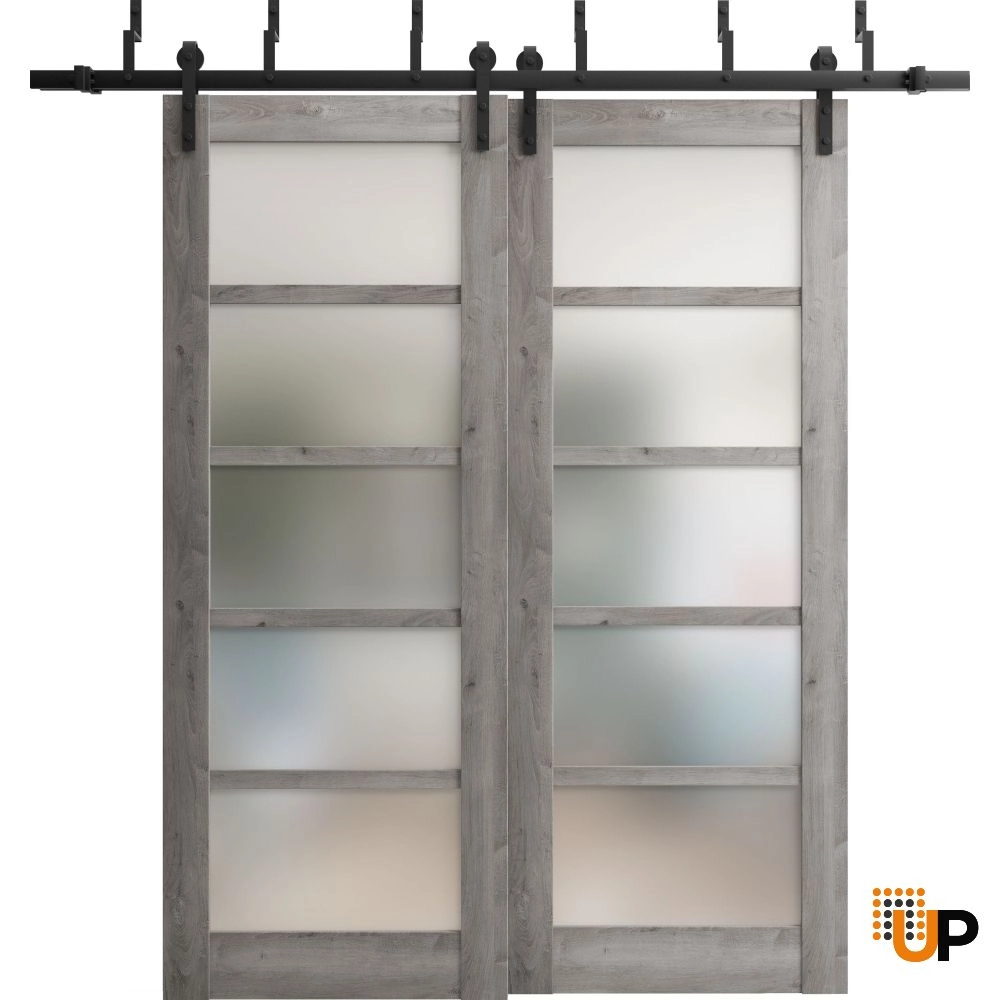 Double mdf sliding luxury interior barn bypass door with frosted glass | Quadro 4002  Nebraska Grey | 36 x 80 (2* 18x80) photo#1